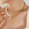 Wholesale Women's Baroque Geometric Freshwater Pearl And Titanium Steel Splicing Chain Necklace Jewelry