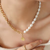 Wholesale Women's Baroque Geometric Freshwater Pearl And Titanium Steel Splicing Chain Necklace Jewelry