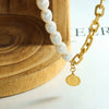 Wholesale Women's Baroque Geometric Freshwater Pearl And Titanium Steel Splicing Chain Necklace Jewelry