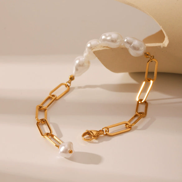 Wholesale Women's Baroque Imitation Pearl Bracelets With Geometric Style Stainless Steel And Titanium Steel Chains And Electroplating Vacuum Plating Manual Process