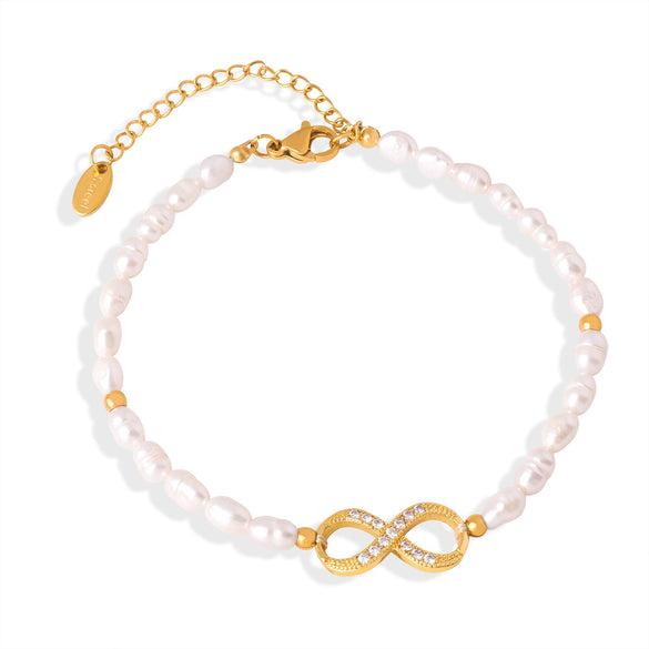 Wholesale Women's Baroque Light Luxury Geometric 316L Stainless Steel And Freshwater Pearl Bracelet With Electroplating