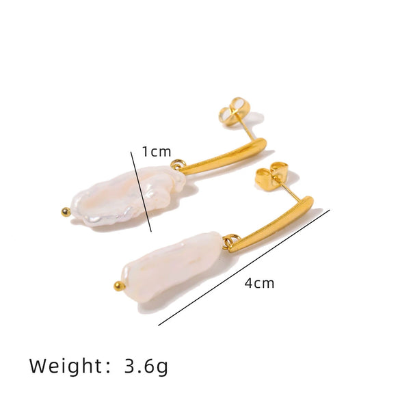 Wholesale Women's Baroque Natural Freshwater Pearl Earrings Pure Handmade Titanium Steel Geometric Style