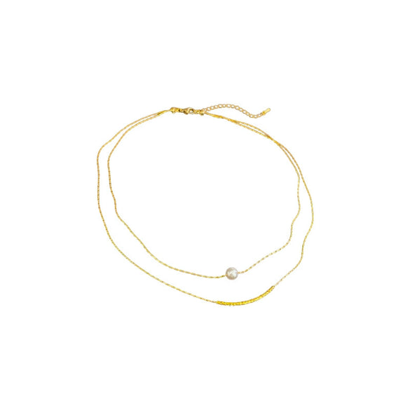 Wholesale Women's Baroque Pearl Doublelayer Allmatching Copper Clavicle Chain Necklace With Geometric Pattern And Electroplating Treatment