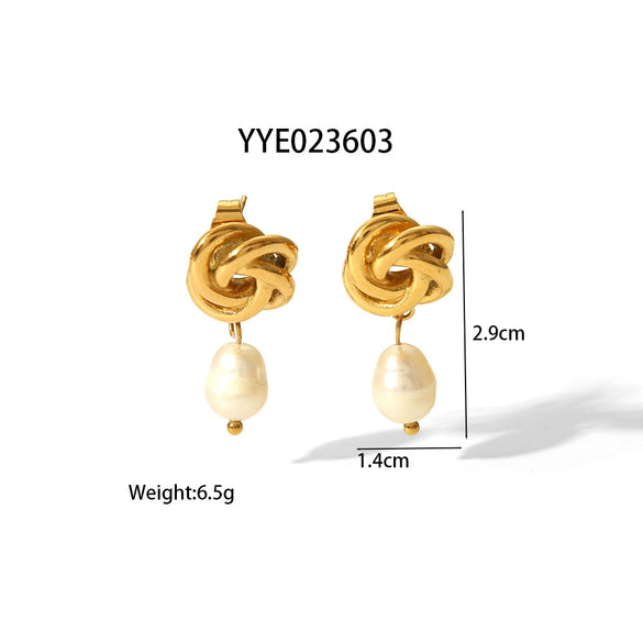 Wholesale Women's Baroque Pearl Earrings In Spiral Shape Stainless Steel With Pvd Furnace Real Gold Electroplating And Geometric Design