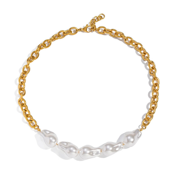Wholesale Women's Baroque Pearl Necklace With Geometric Design 18K Real Gold Plated Stainless Steel Chain Light Luxury Minimalist Style