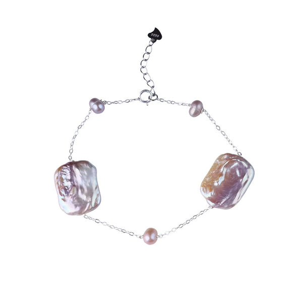 Wholesale Women's Baroque Purple Square Pearl 925 Silver Handmade Highend Jewelry Bracelet Set
