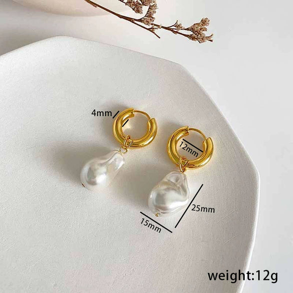 Wholesale Women's Baroque Style Geometric Stainless Steel Electroplated Pearl Earrings