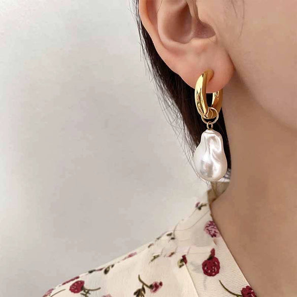 Wholesale Women's Baroque Style Geometric Stainless Steel Electroplated Pearl Earrings