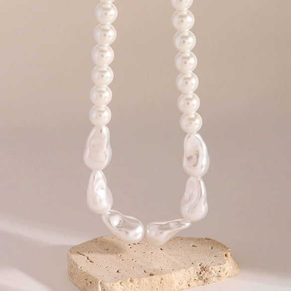 Wholesale Women's Baroque Style Stainless Steel And Organic Glass Pearl Necklace With Electroplating Treatment