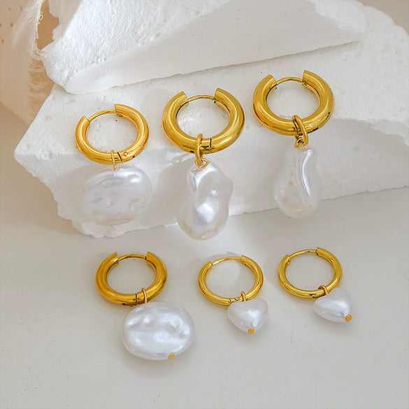 Wholesale Women's Baroque Style Stainless Steel Geometric Pearl Irregular Earrings With Electroplating