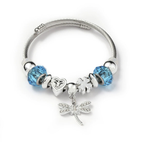 Wholesale Women's Beaded Bracelet With Blue Animal Design Stainless Steel Electroplated