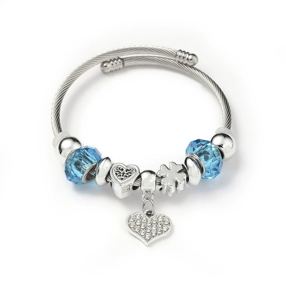 Wholesale Women's Beaded Bracelet With Blue Animal Design Stainless Steel Electroplated