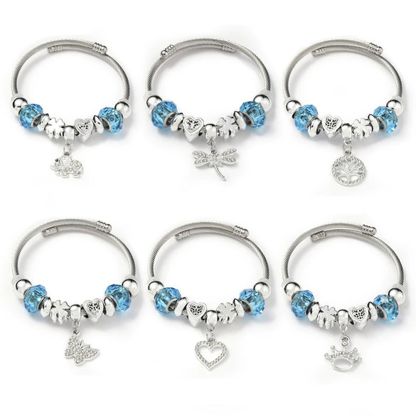 Wholesale Women's Beaded Bracelet With Blue Animal Design Stainless Steel Electroplated
