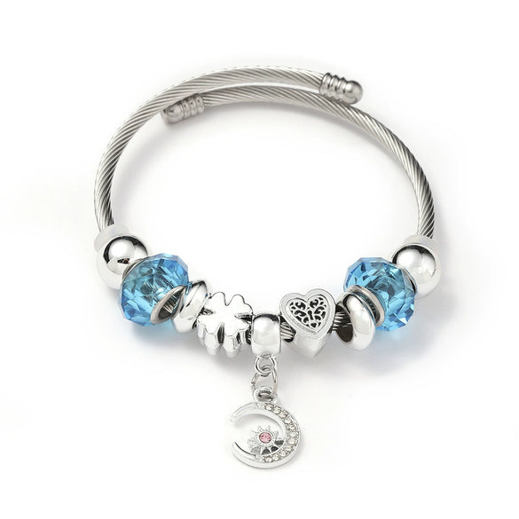 Wholesale Women's Beaded Bracelet With Blue Animal Design Stainless Steel Electroplated