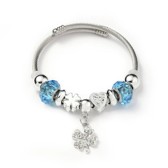 Wholesale Women's Beaded Bracelet With Blue Animal Design Stainless Steel Electroplated