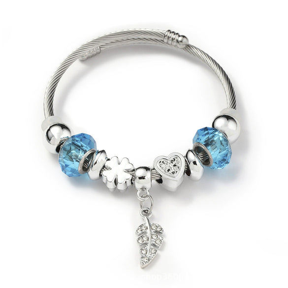 Wholesale Women's Beaded Bracelet With Blue Animal Design Stainless Steel Electroplated