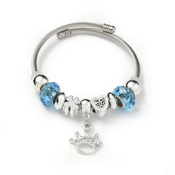 Wholesale Women's Beaded Bracelet With Blue Animal Design Stainless Steel Electroplated