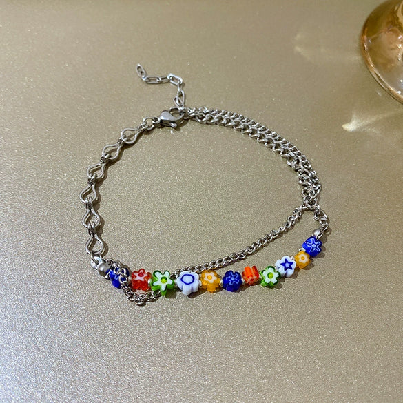 Wholesale Women's Beaded Crystal Copper Bracelet With Geometric Pattern And Electroplating Treatment