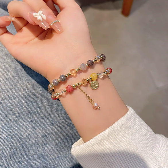 Wholesale Women's Beaded Crystal Copper Bracelet With Geometric Pattern And Electroplating Treatment