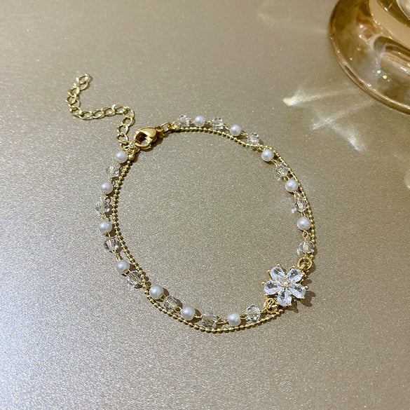 Wholesale Women's Beaded Crystal Copper Bracelet With Geometric Pattern And Electroplating Treatment