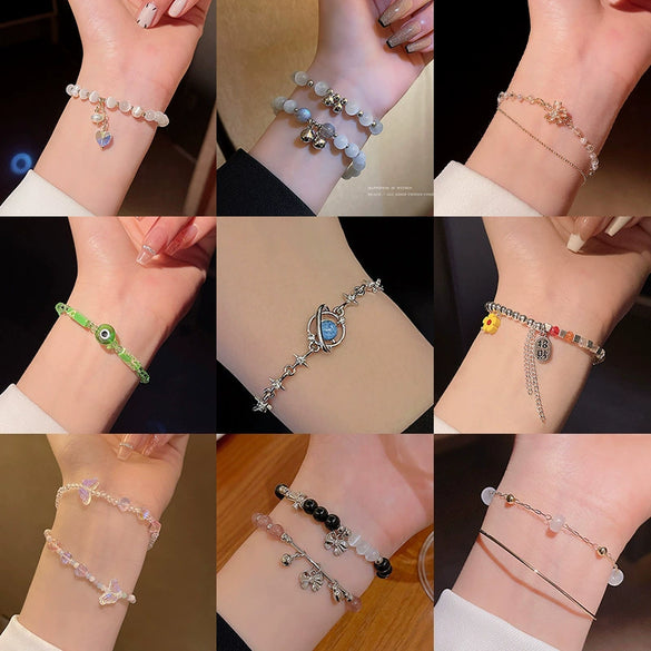 Wholesale Women's Beaded Crystal Copper Bracelet With Geometric Pattern And Electroplating Treatment