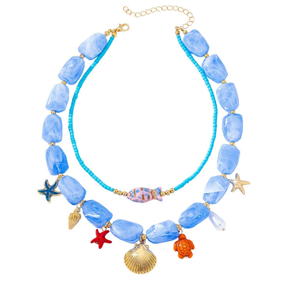 Wholesale Women's Beaded Necklace With Starfish And Shell Pendants Ocean Vacation Style Flower Pattern Zinc Alloy Electroplated