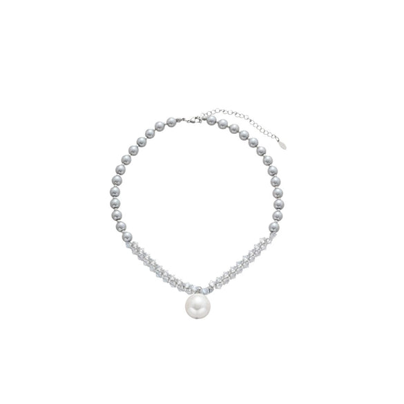 Wholesale Women's Beaded Pendant Necklace With Imitation Pearls And 925 Silver Geometric Handmade Design Simple Light Luxury All Match Collar Chain
