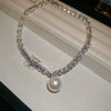 Wholesale Women's Beaded Pendant Necklace With Imitation Pearls And 925 Silver Geometric Handmade Design Simple Light Luxury All Match Collar Chain