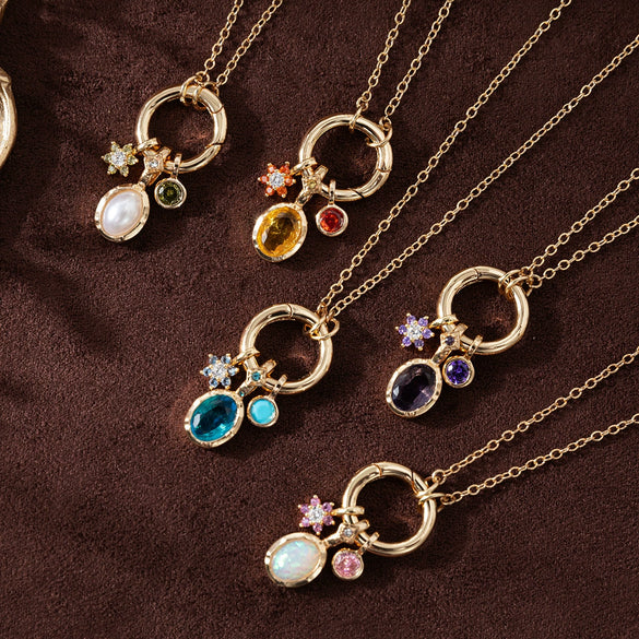 Wholesale Women's Birthstone Pendant Necklace Copper Goldplated Geometric Style