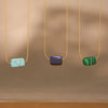 Wholesale Women's Blue Turquoise Geometric Square Pendant 316L Stainless Steel 18K Gold Plated Clavicle Necklace Chain