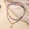 Wholesale Women's Bohemian Style Color Beads Necklace With Colorful Shell Pendant And Rice Bead Chain Geometric Pattern