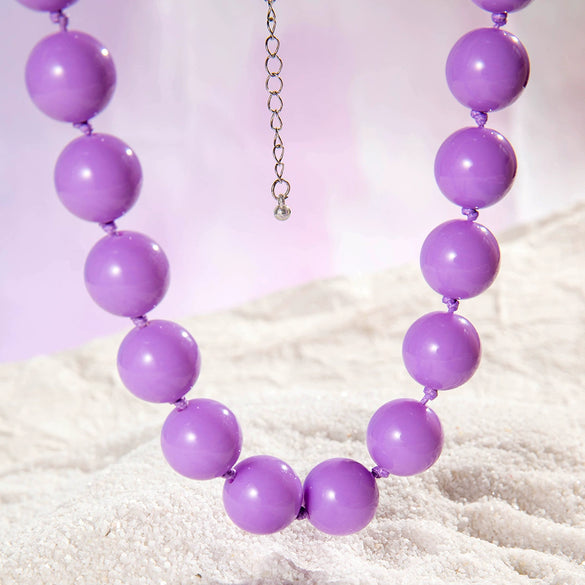 Wholesale Women's Bohemian Style Colorful Large Bead Single Layer Exaggerated Personality Beaded Necklace With Acrylic And Mixed Materials And Geometric Pattern