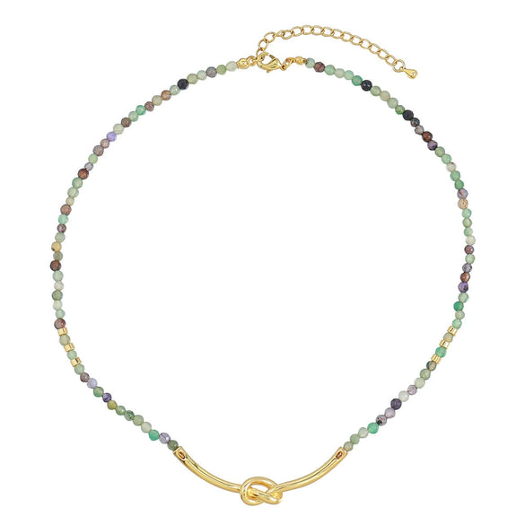 Wholesale Women's Bohemian Style Natural Stone Glass Beaded Necklace With Geometric Pattern Handmade From Agate Copper