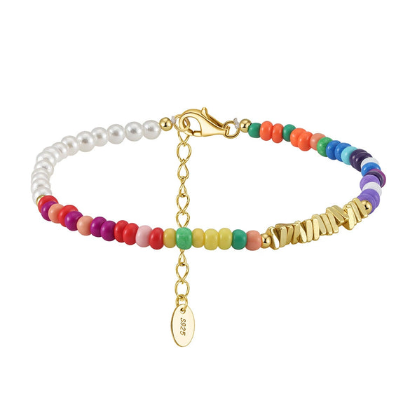 Wholesale Women's Bohemian Style 925 Sterling Silver Geometric Beads Clavicle Chain Necklace With Electroplating