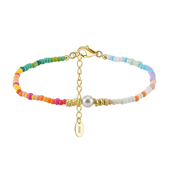 Wholesale Women's Bohemian Style 925 Sterling Silver Geometric Beads Clavicle Chain Necklace With Electroplating