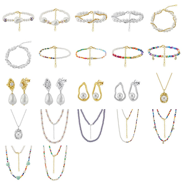 Wholesale Women's Bohemian Style 925 Sterling Silver Geometric Beads Clavicle Chain Necklace With Electroplating