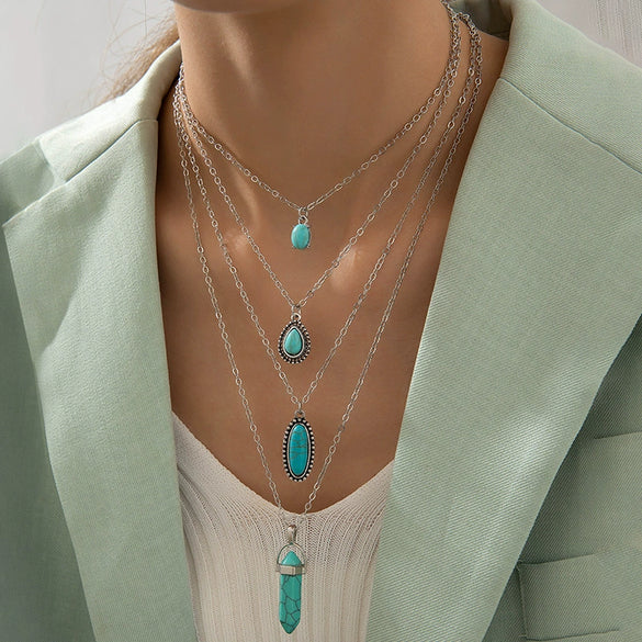 Wholesale Women's Bohemian Style Vintage Turquoise Flower Turtle Shell Alloy Resin Necklace Electroplated