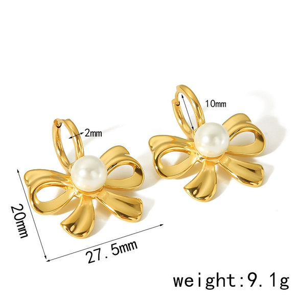 Wholesale Women's Bow Tie Pattern Stainless Steel Earrings With Pvd Furnace Vacuum Real Gold Plating