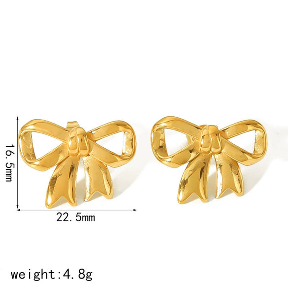 Wholesale Women's Bow Tie Pattern Stainless Steel Earrings With Pvd Furnace Vacuum Real Gold Plating