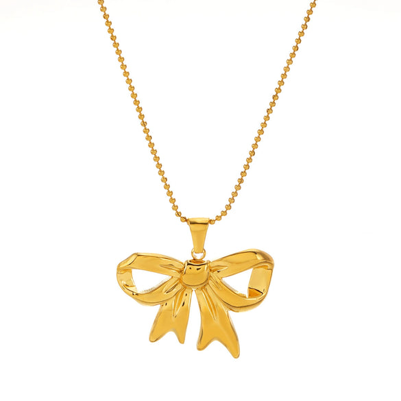 Wholesale Women's Bow Tie Pattern Titanium Steel And Stainless Steel O Chain Clavicle Necklace With Electroplating