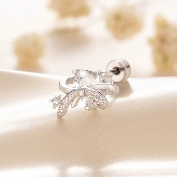 Wholesale Women's Bowknot Copper Titanium Steel Ear Nail Earrings With Diamond Design