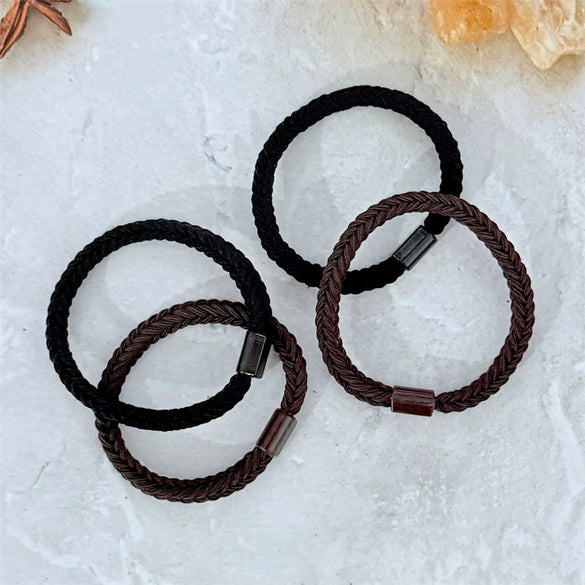 Wholesale Women's Braided Hair Band Handmade High Elastic Head Rope With Leather Cover Mixed Materials