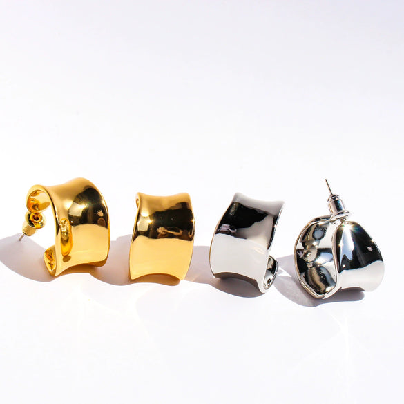 Wholesale Women's Brass And 925 Silver Needle Geometric Wave Cshaped Electroplated Earrings