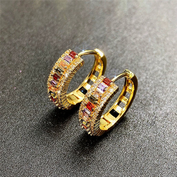 Wholesale Women's Brass Goldplated Zircon Geometric Earring
