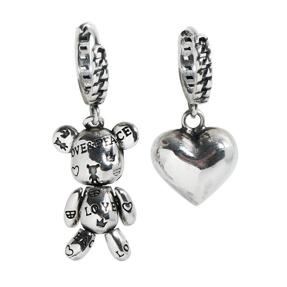 Wholesale Women's Brass Heart Shaped Asymmetric Bear Love Earrings Light Luxury Cold Style