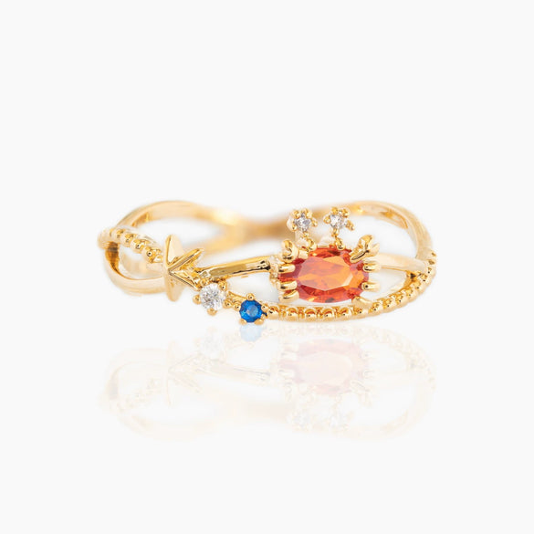 Wholesale Women's Brass Marine Animal Ring With Colorful Zircon Featuring Crab And Seahorse Designs