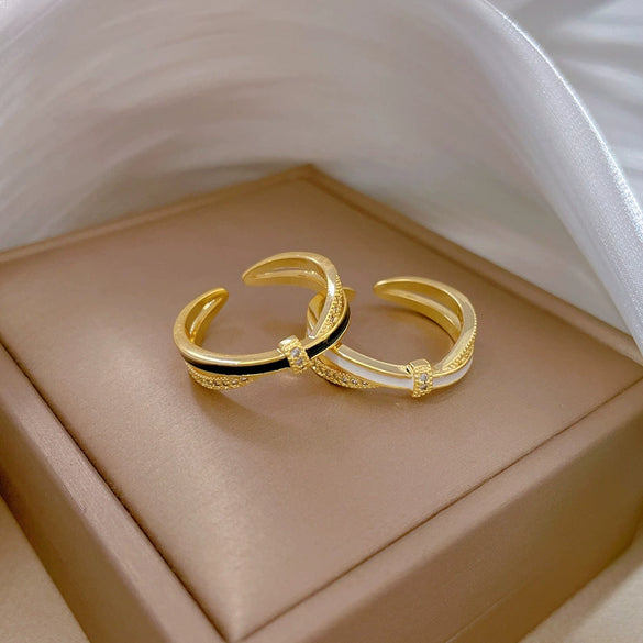 Wholesale Women's Brass Ring With Real Gold Plating Open Drop Oil Cross Design Micro Inlay Electroplating Treatment Crown Pattern