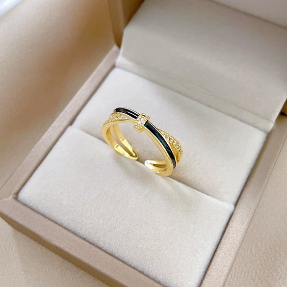 Wholesale Women's Brass Ring With Real Gold Plating Open Drop Oil Cross Design Micro Inlay Electroplating Treatment Crown Pattern