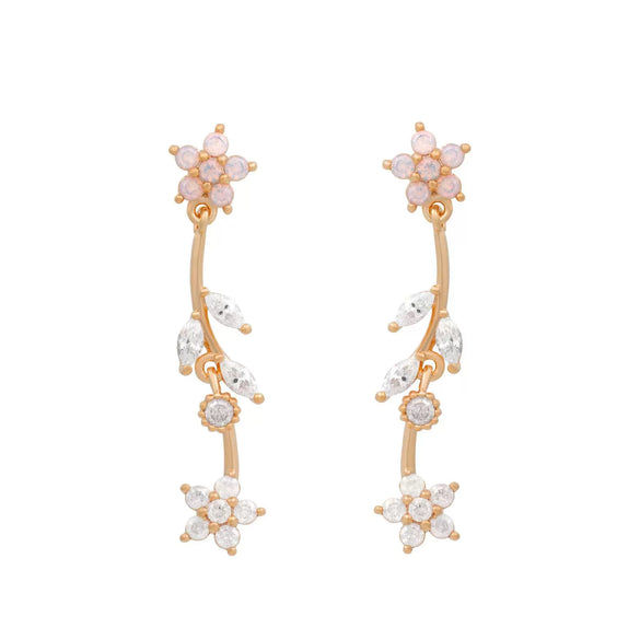 Wholesale Women's Brass Wicker Flower And Leaf Zircon Inlaid Earrings