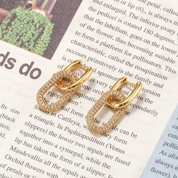 Wholesale Women's Brass Zircon Inlaid Geometric Hollow Long Square Fashion Earrings
